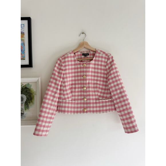 J. CREW Louisa Lady Jacket in Pink Gingham Terry Tweed Size 8 - Picture 4 of 12